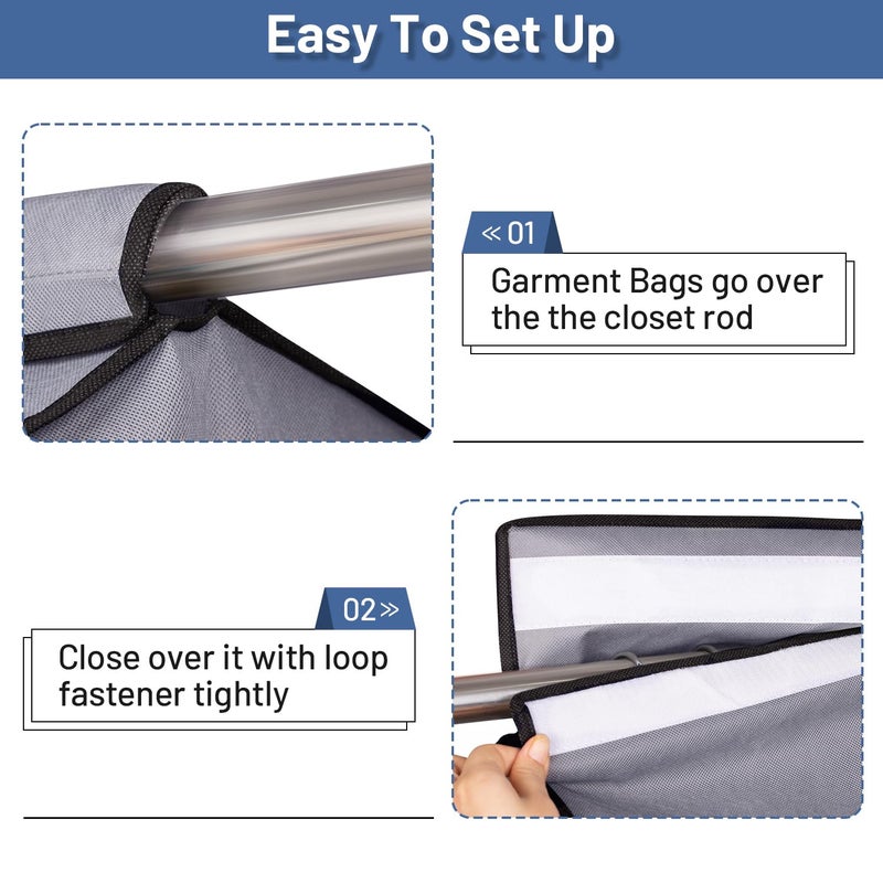 SLEEPING LAMB 54'' Hanging Garment Bags for Closet Storage Sealed Completely Jackets Coats Suits Clothes Rack Cover for Wardrobe with Clear PVC Window, 2 Packs, Grey(Hanging Rod Not Included) - Image 4